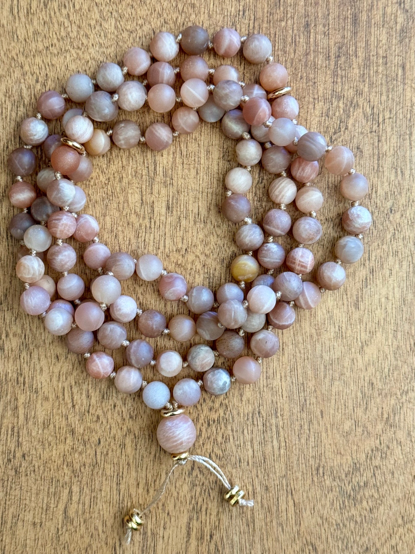 Sunstone Gemstone Mala Necklace with 18 kt gold filled