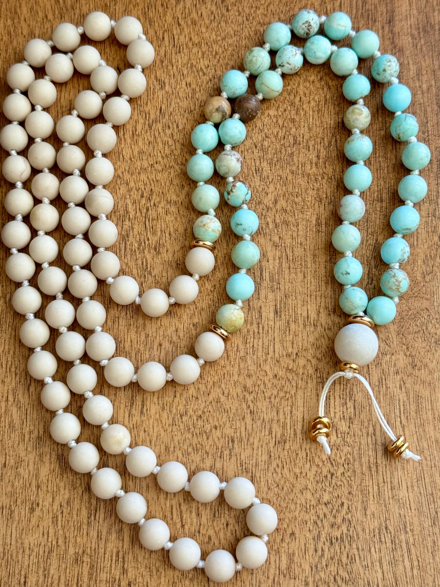 Turquoise and Riverstone Gemstone Mala Necklace with 18 kt gold filled