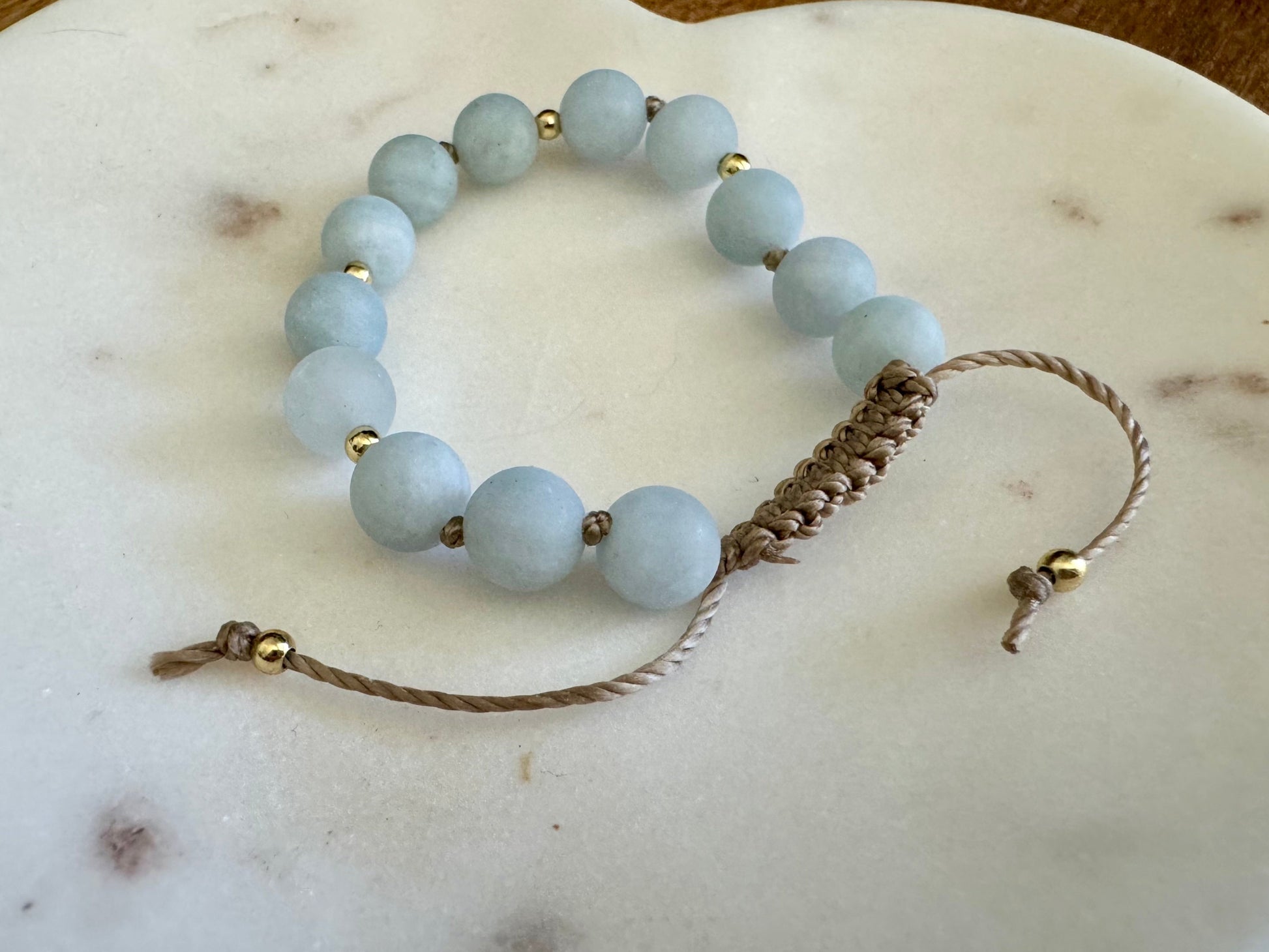 Aquamarine Gemstone Mala Bracelet with Macrame Closure