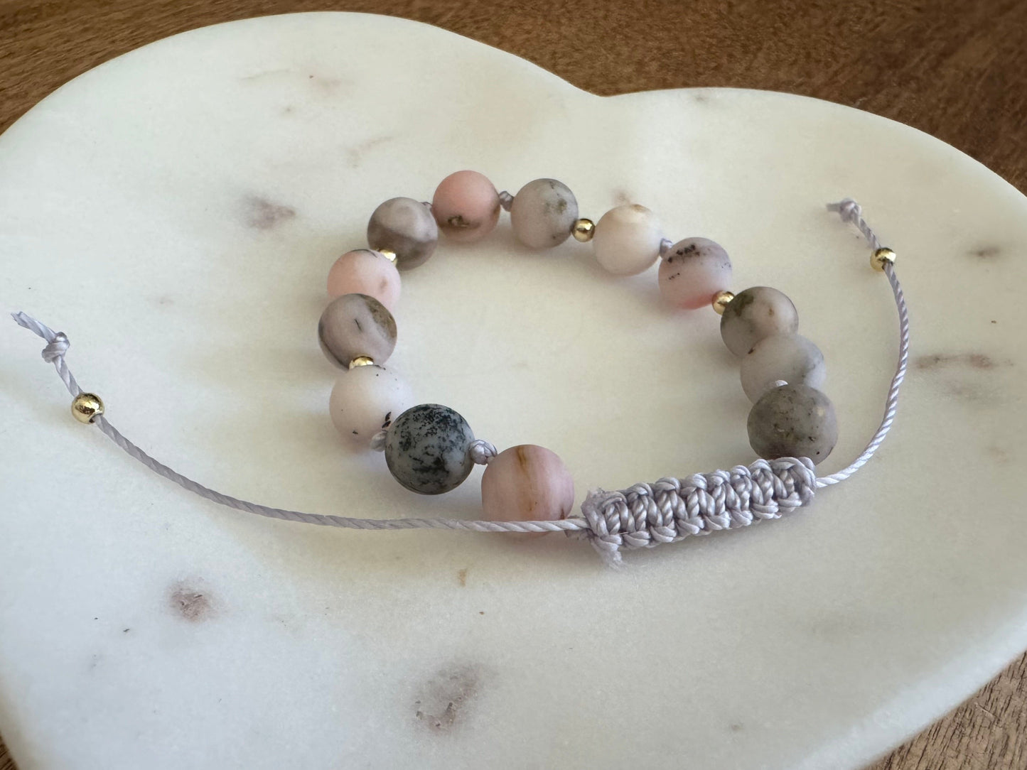 Zebra Pink Opal Gemstone Mala Bracelet with 18 kt gold beads