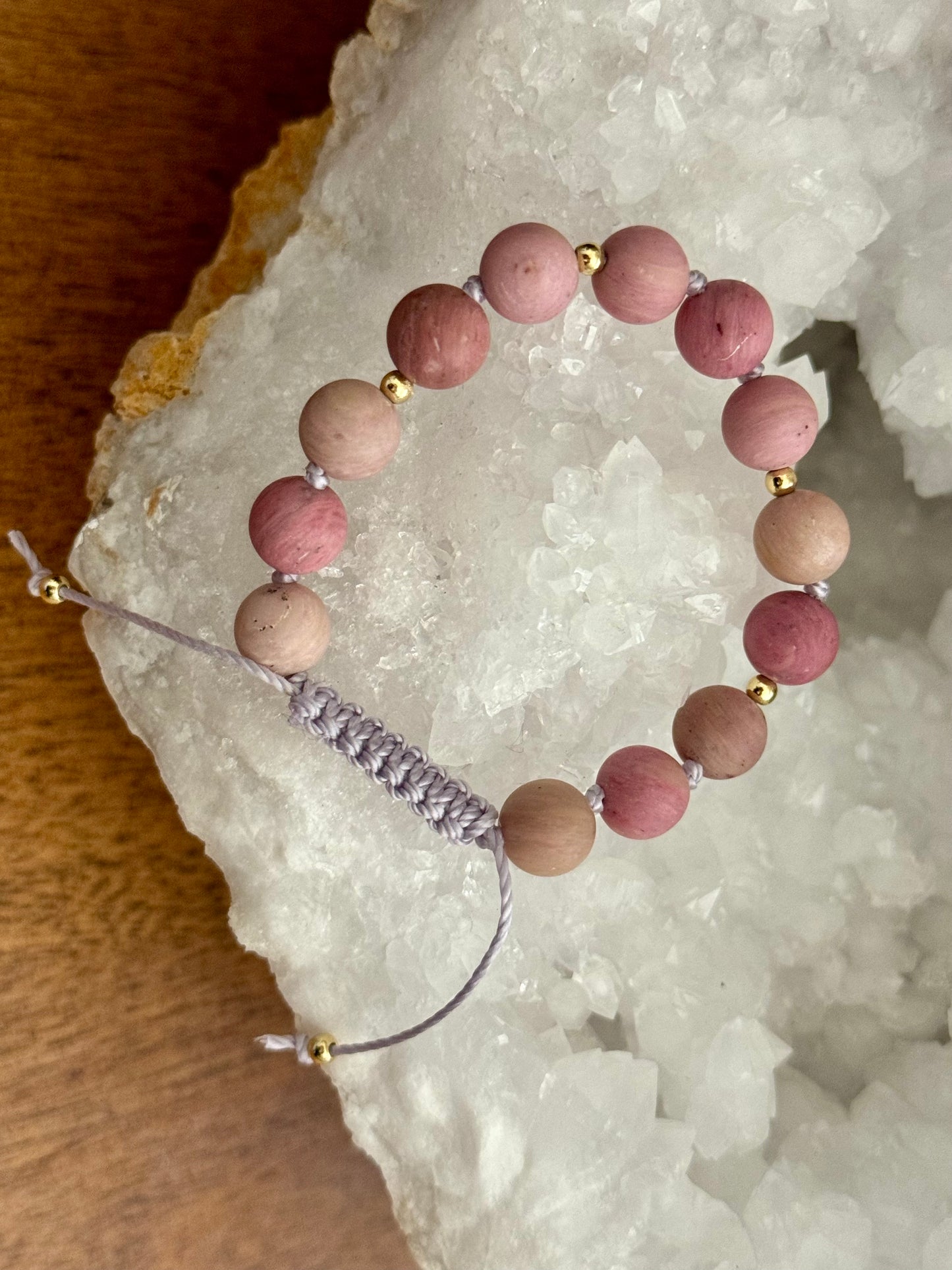 Rhodonite Gemstone Mala Bracelet with 18 kt gold beads