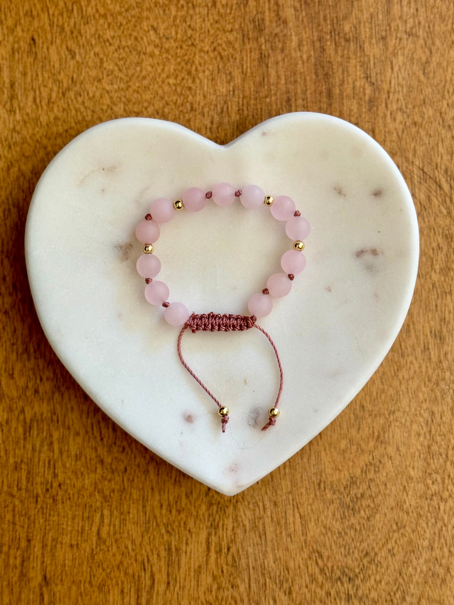 Rose Quartz Heart Gemstone Mala Bracelet 