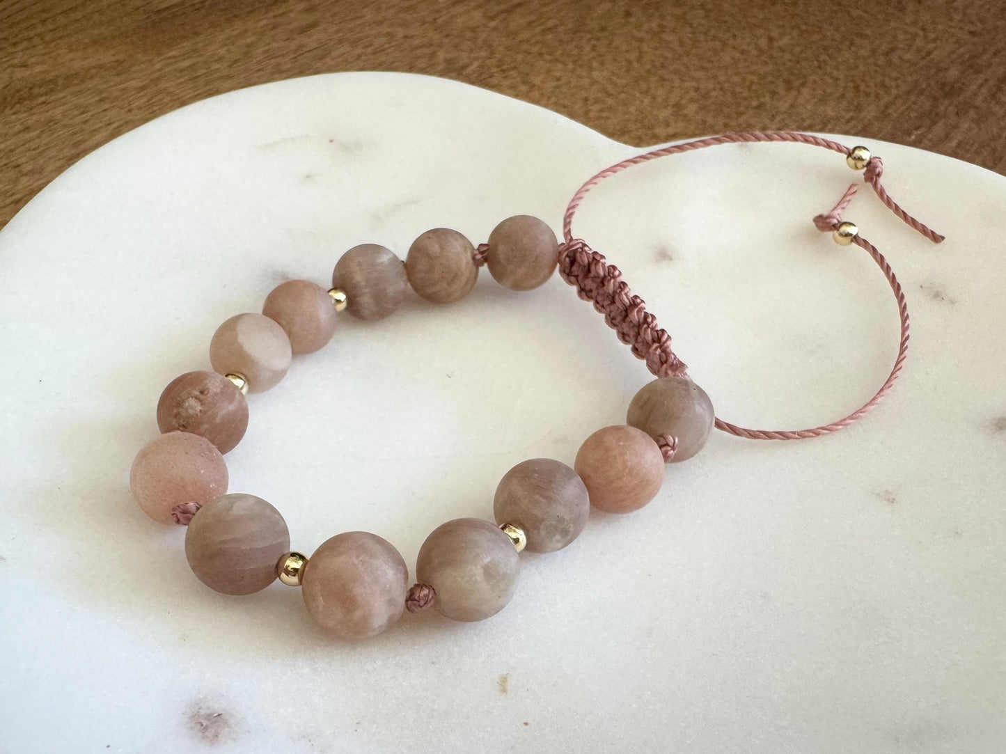 Sunstone Gemstone Mala Bracelet with Macrame Closure