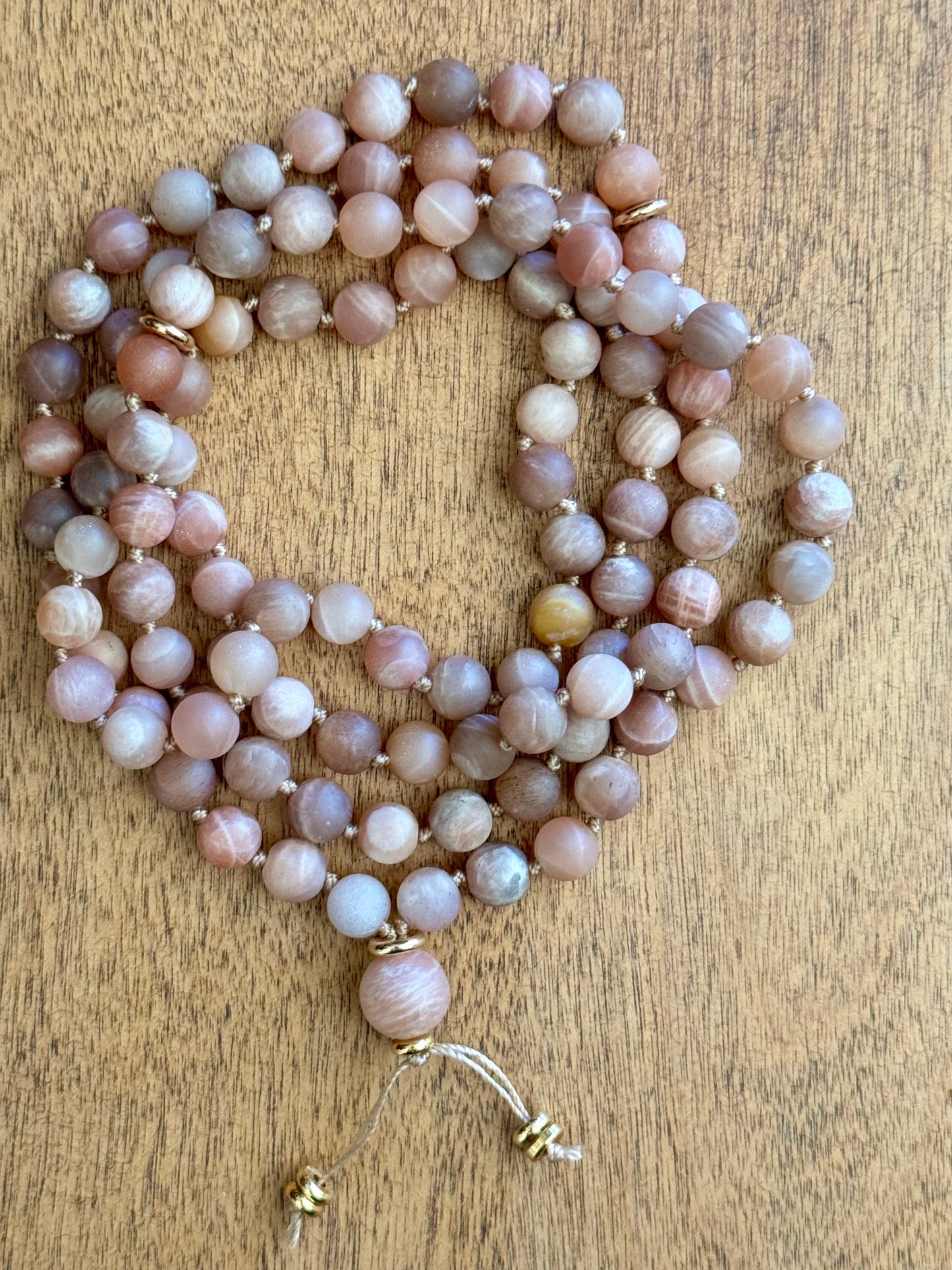 Sunstone Gemstone Mala Necklace with 18 kt gold filled 