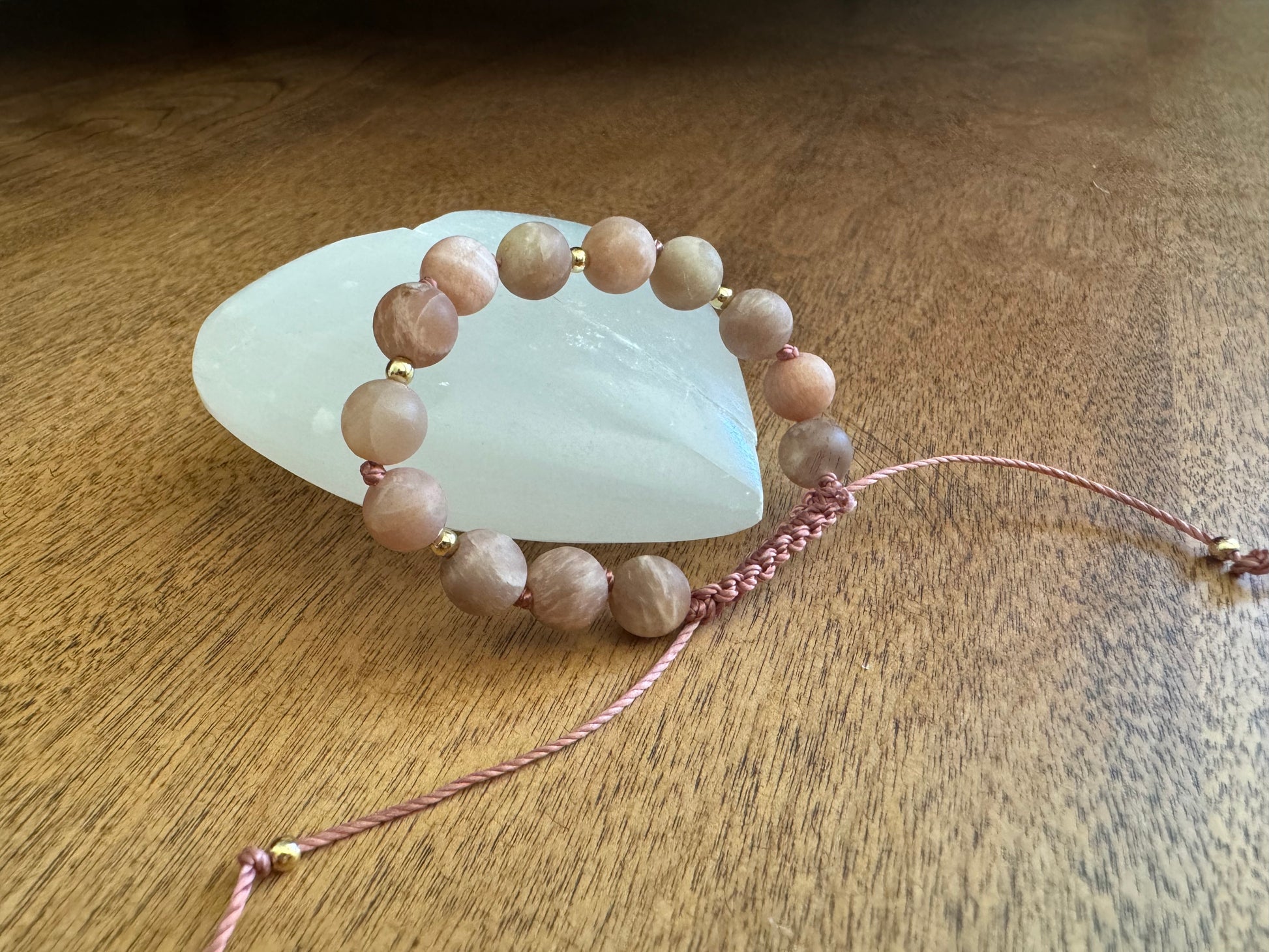 Sunstone Gemstone Mala Bracelet with 18 kt gold beads