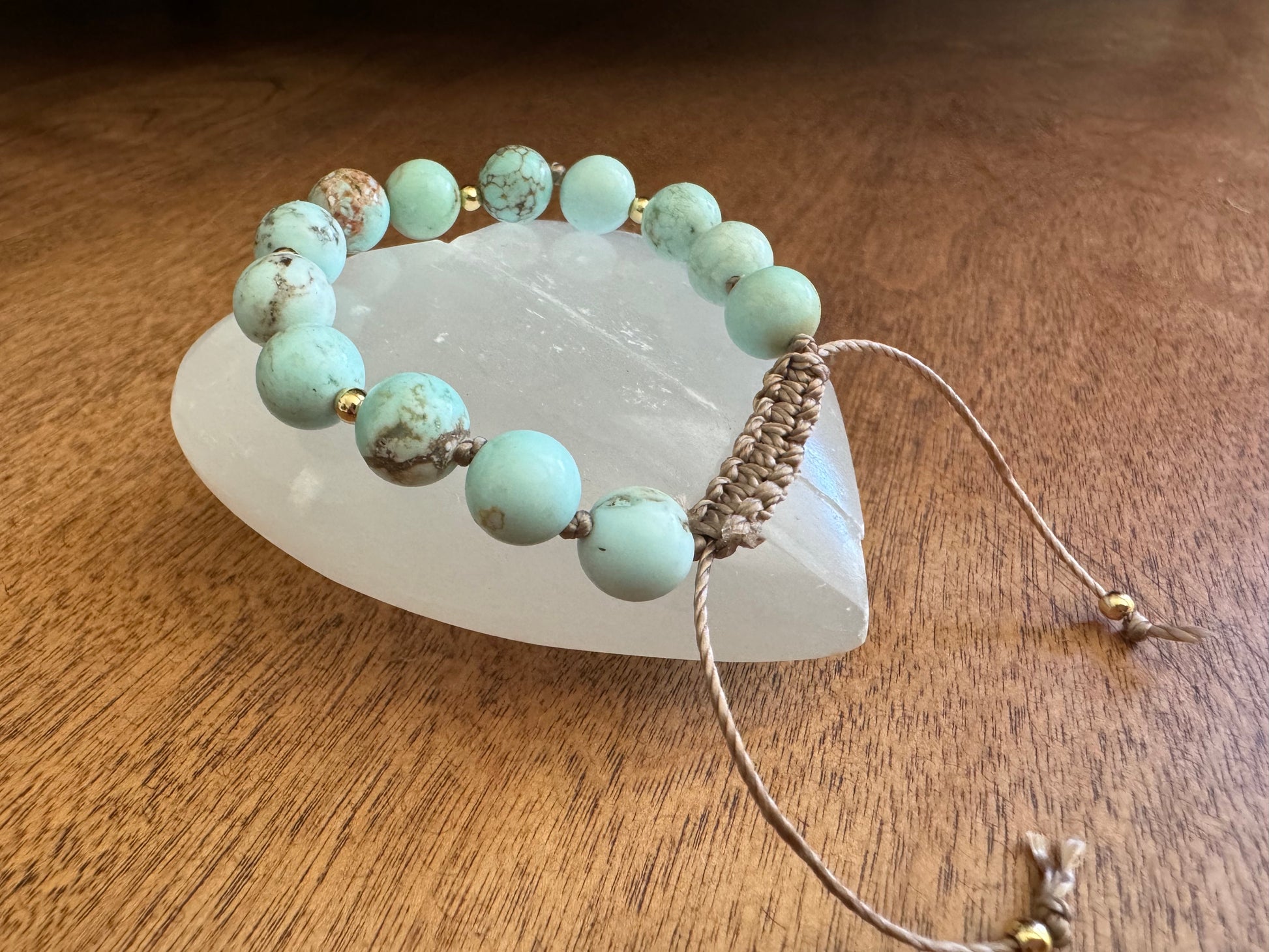 Turquoise Gemstone Mala Bracelet with Macrame Closure