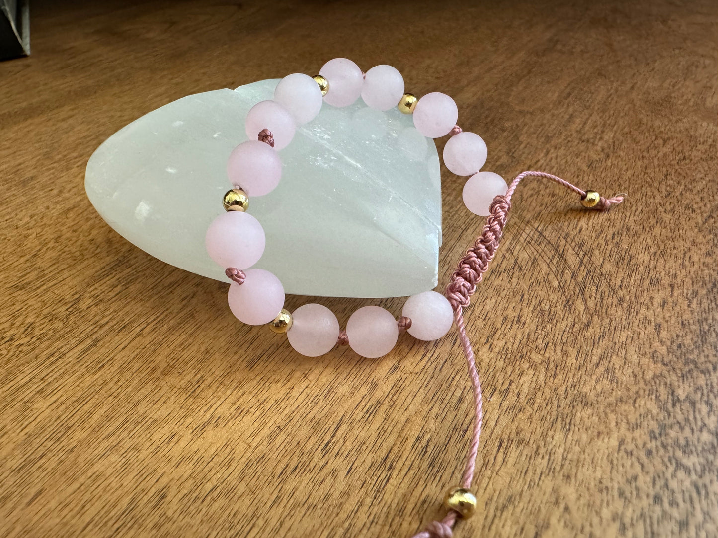 Rose Quartz Gemstone Mala Bracelet with 18 kt gold beads